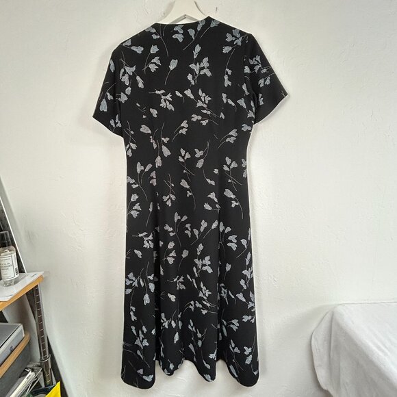 Vintage Travel Smith Black Floral Print V-Neck Short Sleeves Midi Dress Size 10 - Picture 2 of 8
